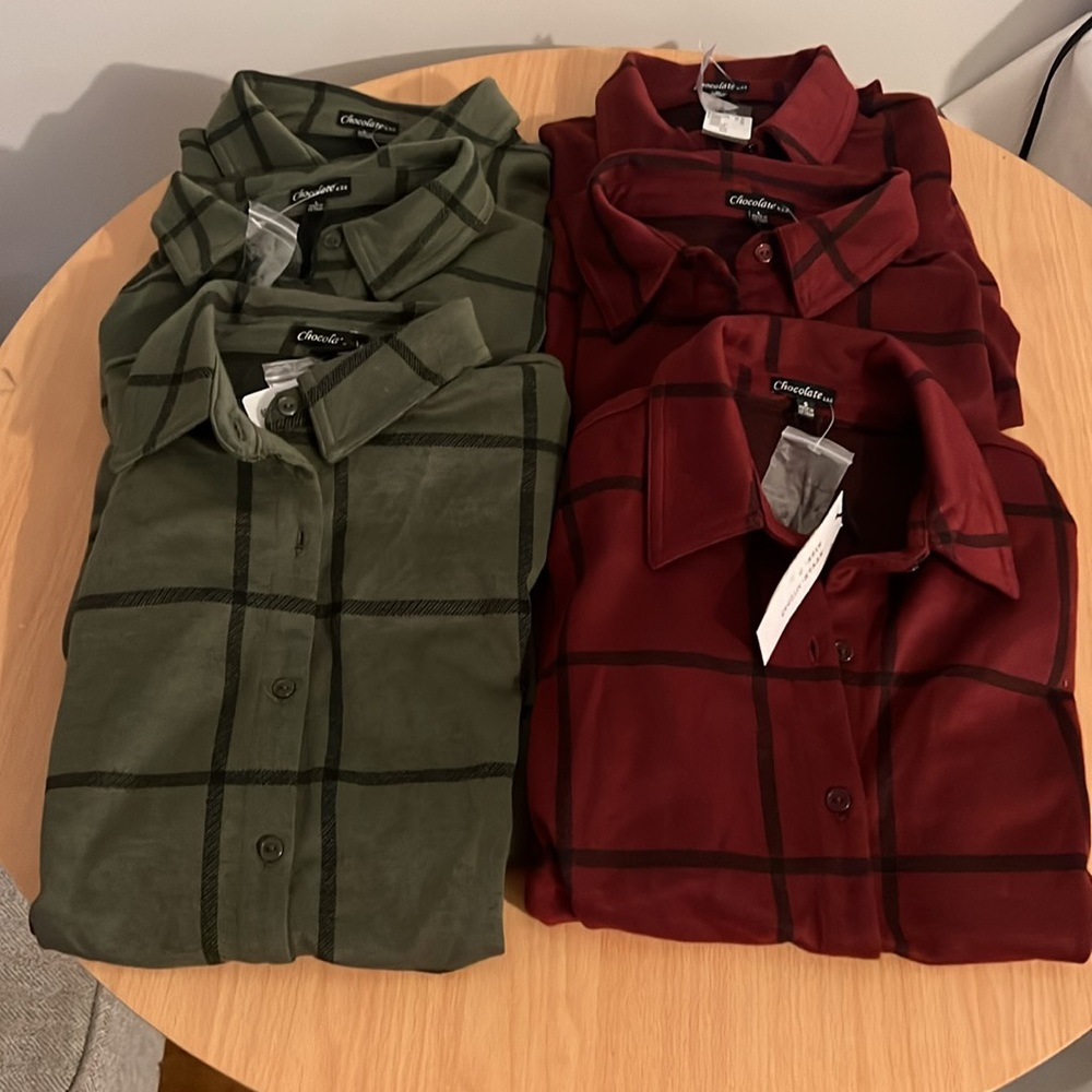 6- NWT Chocolate USA Green & Black & Maroon & Black Plaid Crop Tops Bundle of 6 - Picture 7 of 7